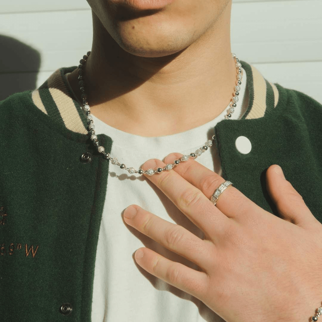 5mm Iced & Plain Ball Chain - White Gold - Cernucci